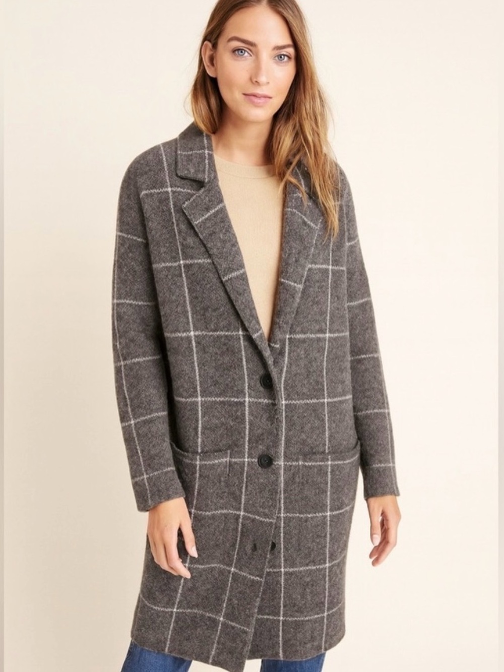 Anthropologie Windowpane Sweater Jacket